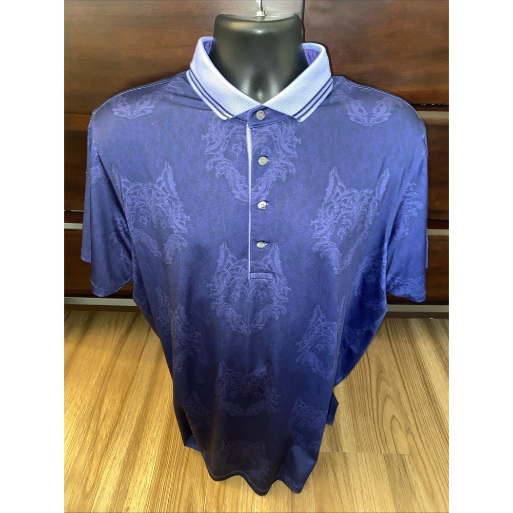 Greyson Wolf All Over Polo Shirt - Men's Size XL Blue Purple Golf Logo